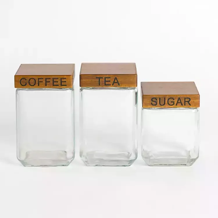 Kitchen Storage-Kirklands Home Glass and Wood Lid Canisters, Set of 3