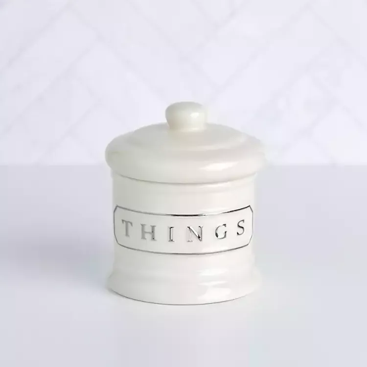 Bathroom Accessories-Kirklands Home Ceramic Things Canister White