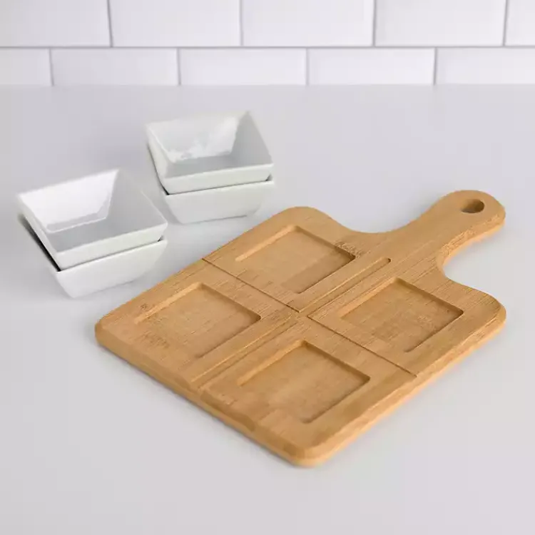 Serving & Entertaining-Kirklands Home White 5-pc. Dip Bowl Set with Bamboo Tray