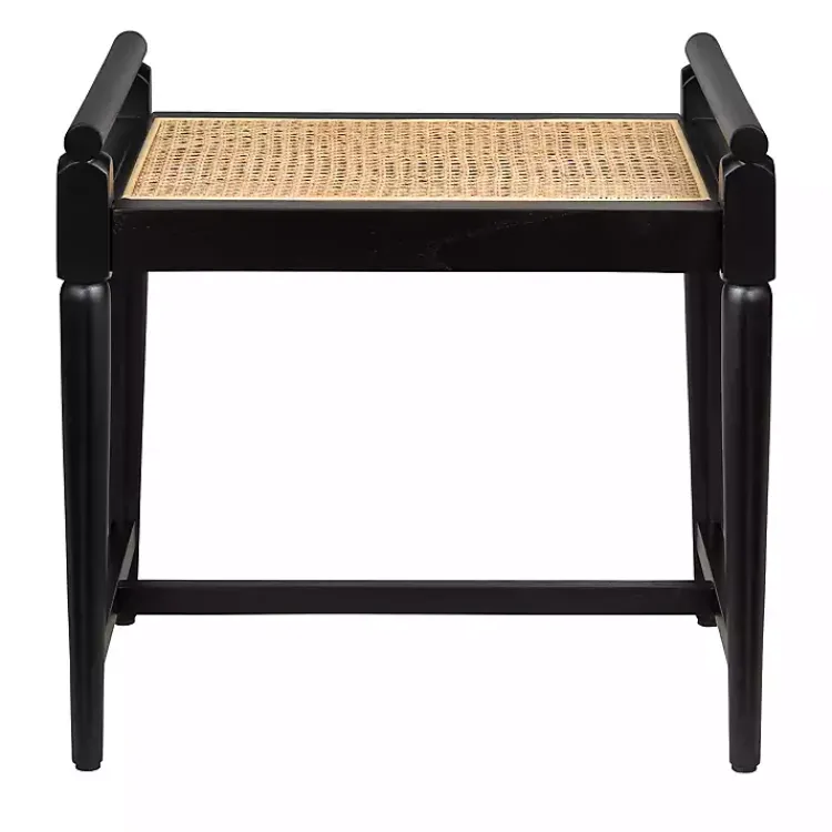Benches & Ottomans-Kirklands Home Wood and Rattan Boho Bench Black