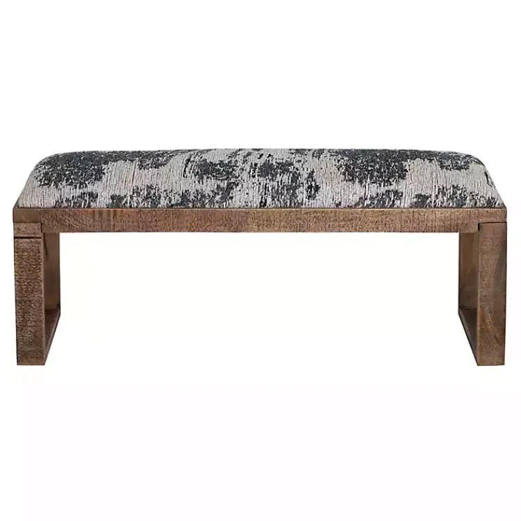 Benches & Ottomans-Kirklands Home Blue Pattern Upholstered Wood Bench