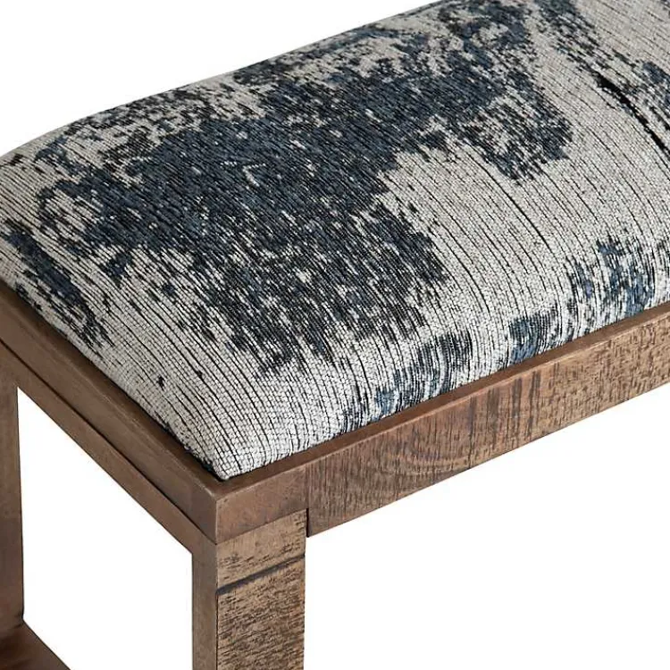 Benches & Ottomans-Kirklands Home Blue Pattern Upholstered Wood Bench