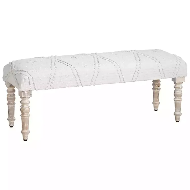 Benches & Ottomans-Kirklands Home Cream Upholstered Spindle Leg Bench Ivory