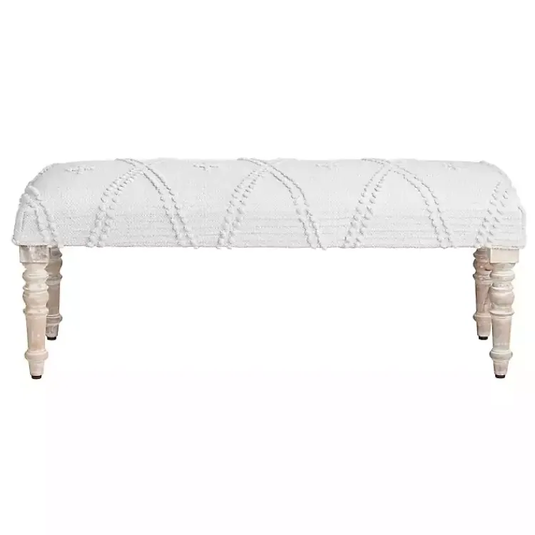 Benches & Ottomans-Kirklands Home Cream Upholstered Spindle Leg Bench Ivory