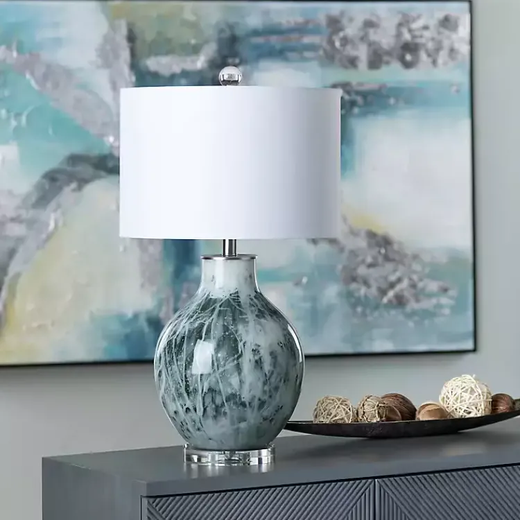 Table Lamps-Kirklands Home Azure Blue Ocean Table Lamp White