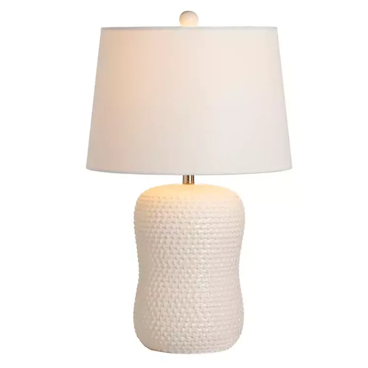 Table Lamps-Kirklands Home Cream Basketweave Ceramic Table Lamp White