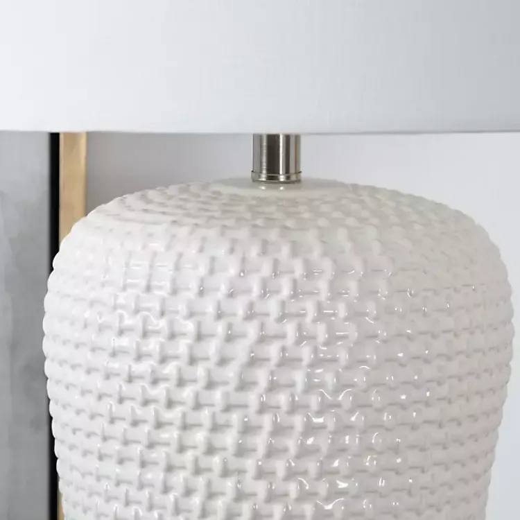 Table Lamps-Kirklands Home Cream Basketweave Ceramic Table Lamp White