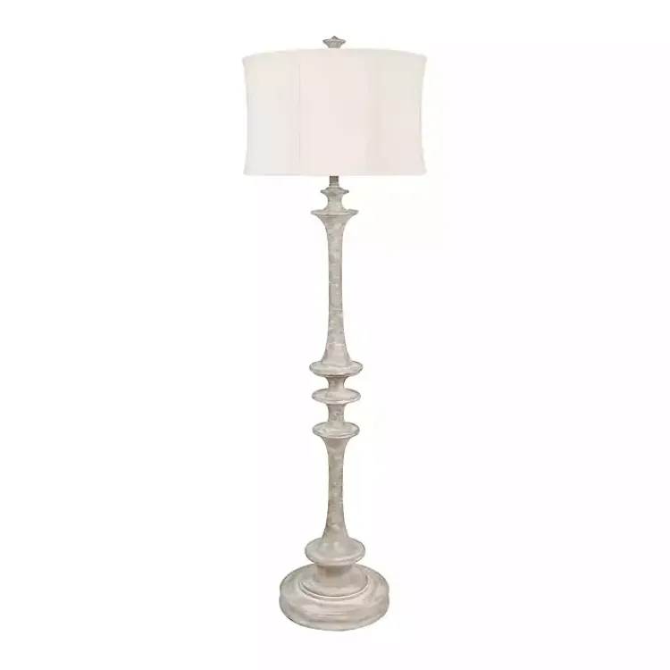 Floor Lamps-Kirklands Home Whitewashed Spindle Floor Lamp Tan