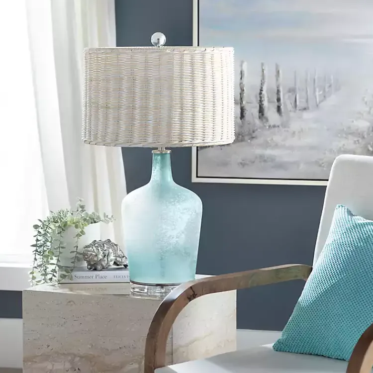 Table Lamps-Kirklands Home Blue Glass Coastal Table Lamp Tan