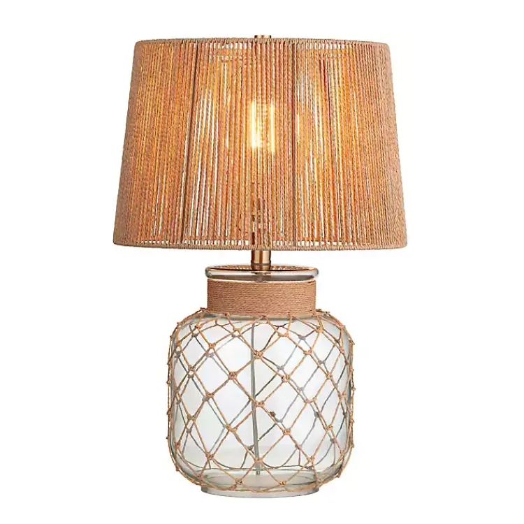 Table Lamps-Kirklands Home Coastal Clear Glass and Rope Table Lamp Tan
