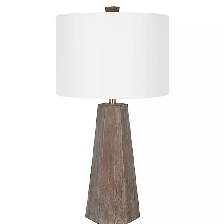 Table Lamps-Kirklands Home Distressed Brown Hexagonal Table Lamps, Set of 2 White