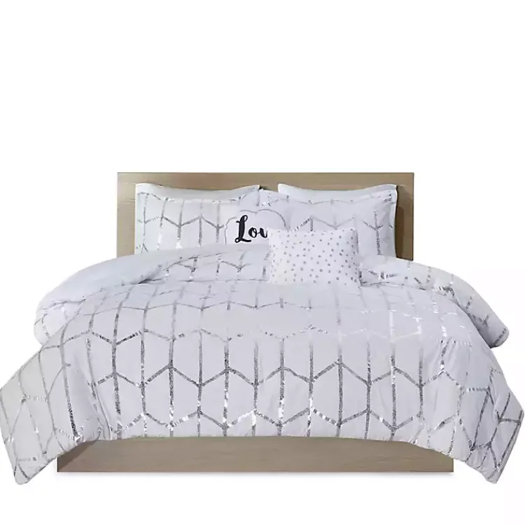 Comforters-Kirklands Home White Metallic 5-pc. California King Comforter Set