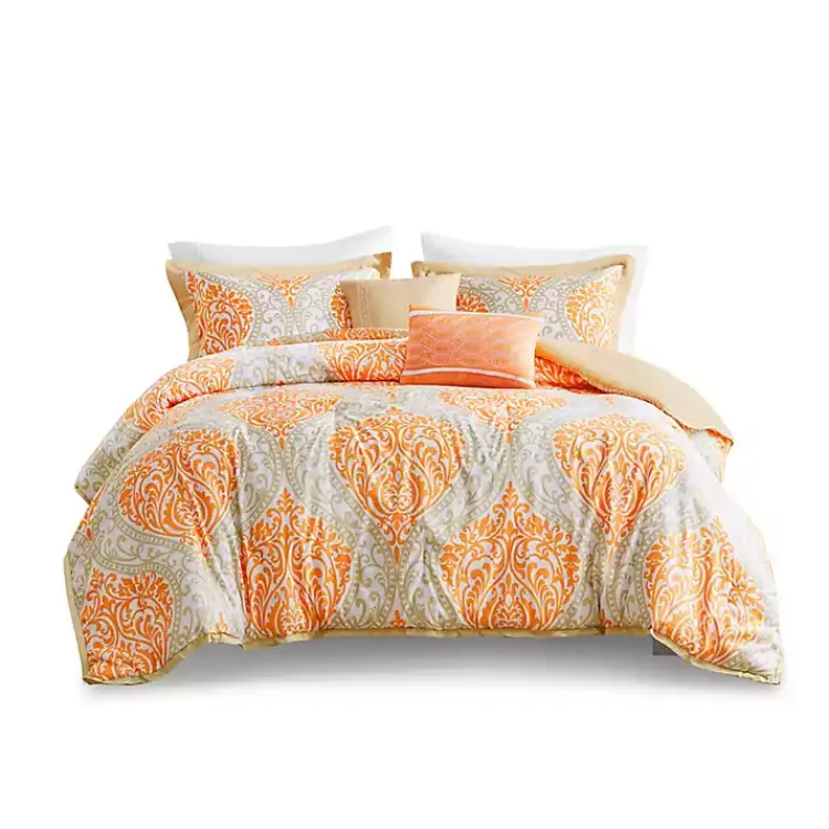 Comforters-Kirklands Home Orange Damask 5-pc. Full/Queen Comforter Set
