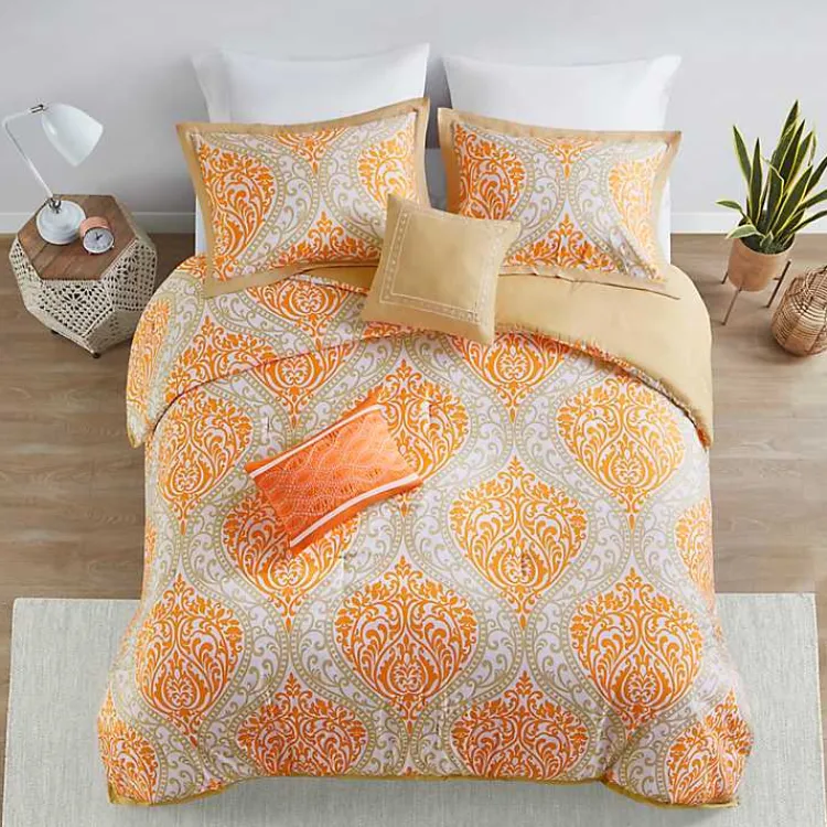 Comforters-Kirklands Home Orange Damask 5-pc. Full/Queen Comforter Set
