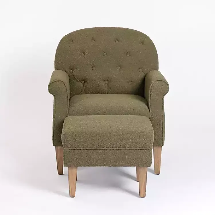 Accent Chairs-Kirklands Home Olive Boucle Tufted Chair & Ottoman Set Green