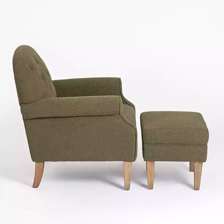 Accent Chairs-Kirklands Home Olive Boucle Tufted Chair & Ottoman Set Green