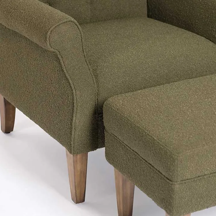 Accent Chairs-Kirklands Home Olive Boucle Tufted Chair & Ottoman Set Green