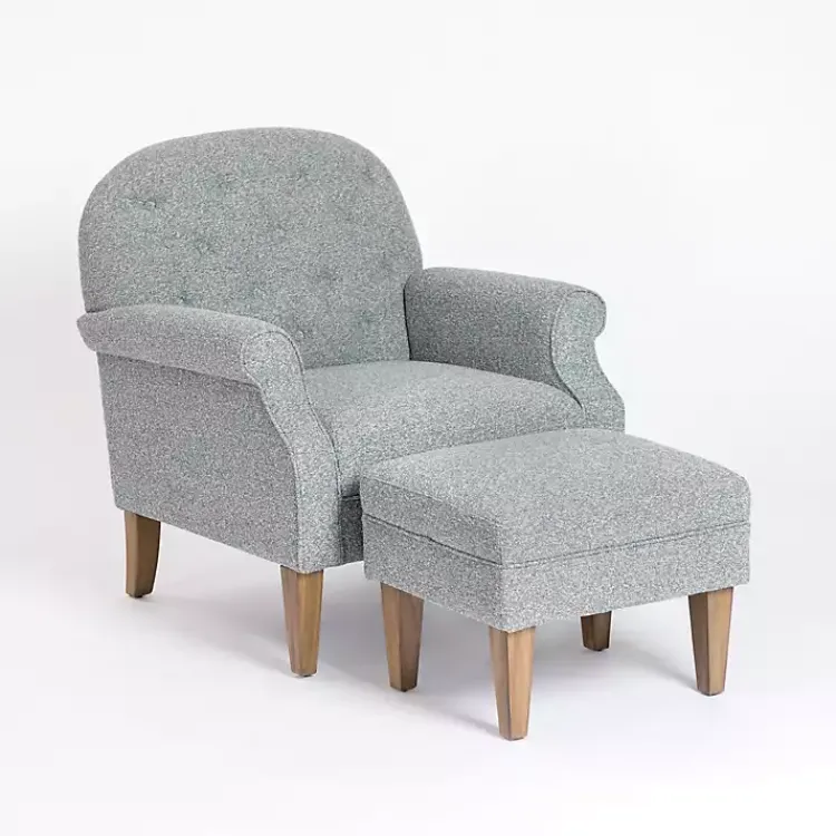 Accent Chairs-Kirklands Home Sky Boucle Tufted Chair & Ottoman Set Blue