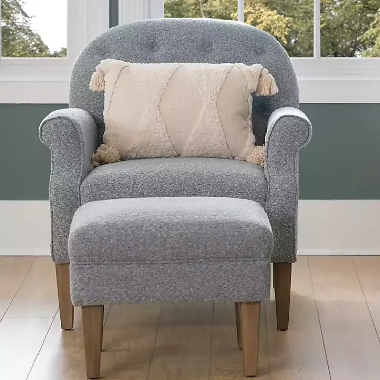 Accent Chairs-Kirklands Home Sky Boucle Tufted Chair & Ottoman Set Blue