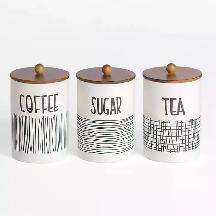 Kitchen Storage-Kirklands Home White Ceramic Modern Lines Canisters, Set of 3
