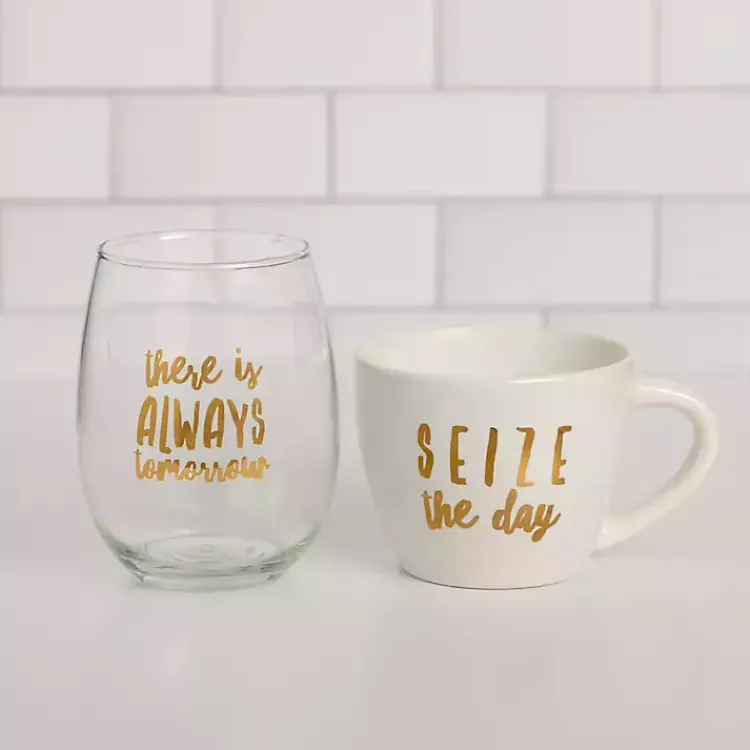 Glassware & Drinkware-Kirklands Home Seize the Day 2-pc. Mug & Wine Glass Set