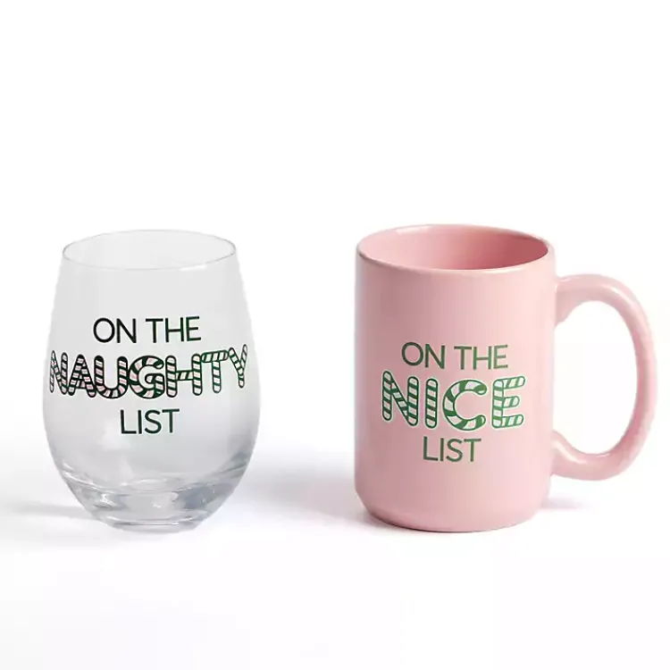 Glassware & Drinkware-Kirklands Home Naughty & Nice 2-pc. Mug & Wine Glass Set