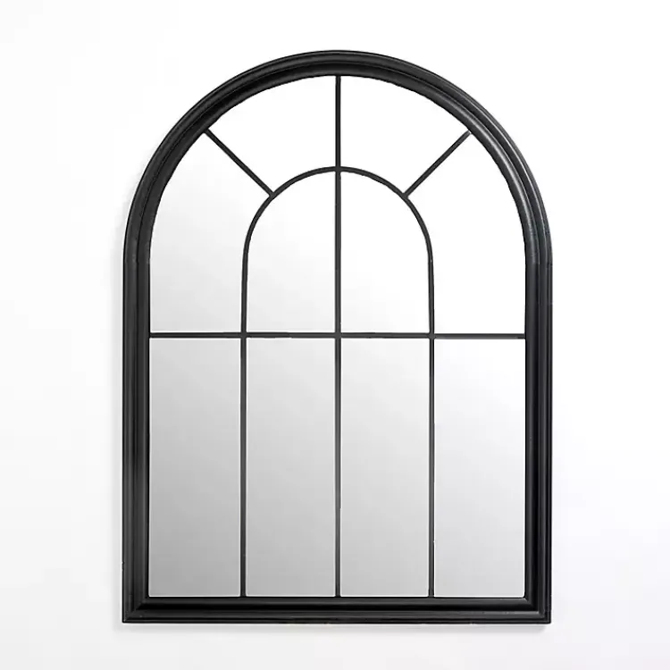 Decorative Mirrors-Kirklands Home Black Paned Iron Wall Mirror