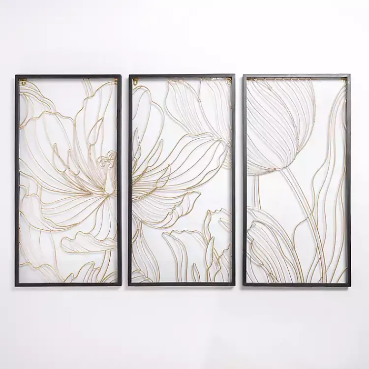 Wall Plaques-Kirklands Home Gold Metal Abstract Floral Wall Plaques, Set of 3