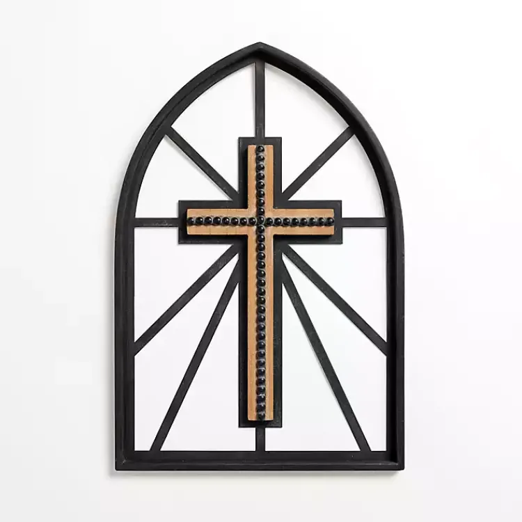 Wall Plaques-Kirklands Home Black Beaded Cross Wall Plaque
