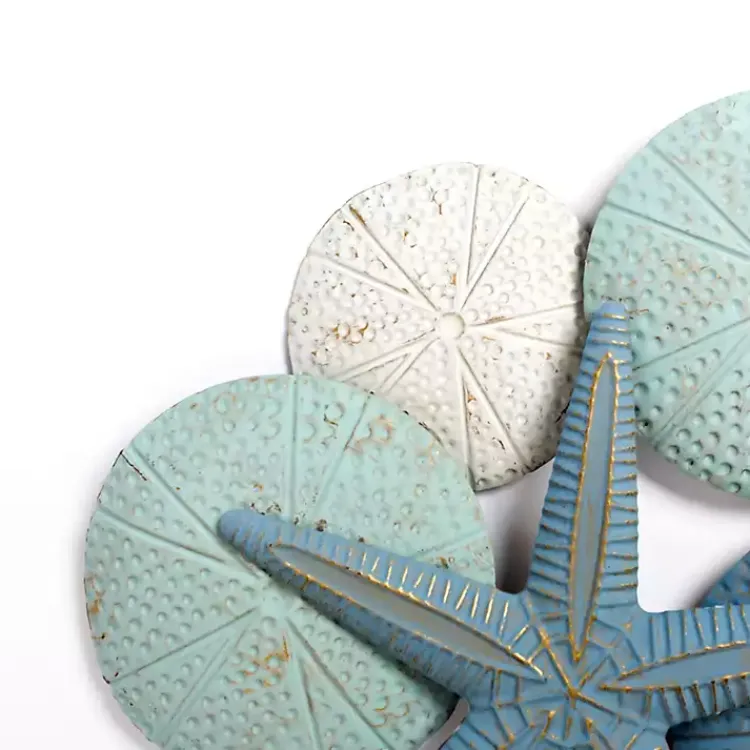 Wall Plaques-Kirklands Home Blue and White Seashells Metal Wall Plaque