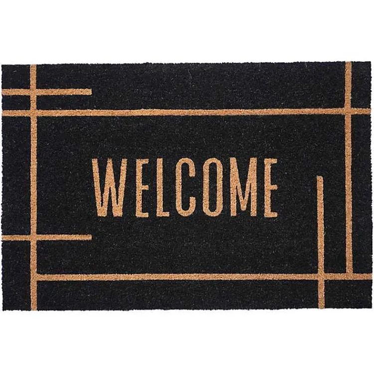 Doormats-Kirklands Home Welcome Linear Doormat Black