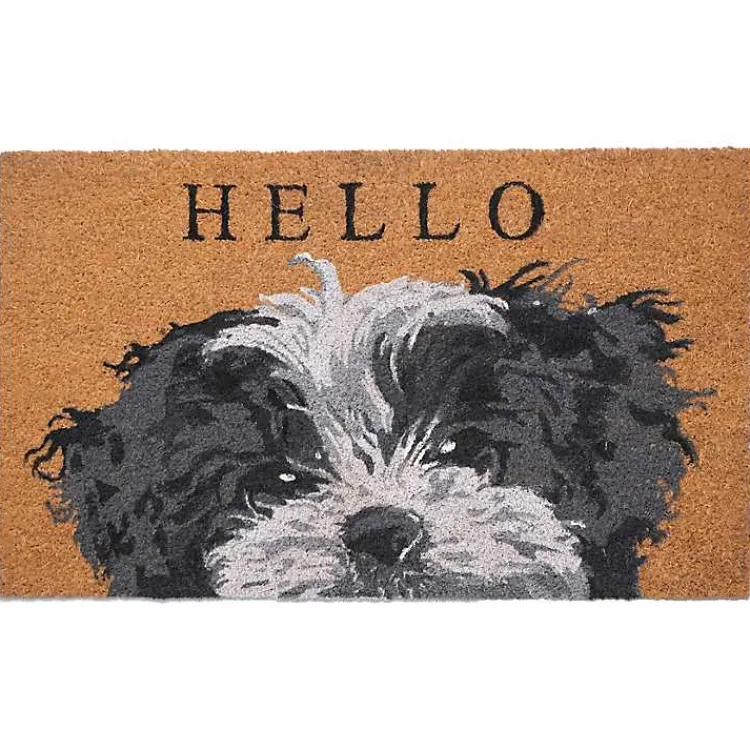 Doormats-Kirklands Home Black and White Shih Tzu Hello Doormat