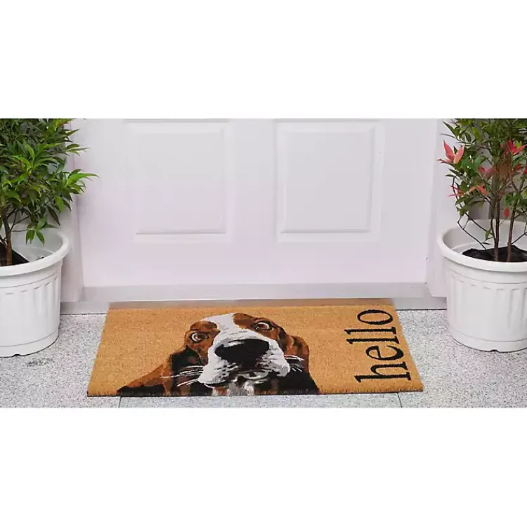 Doormats-Kirklands Home Basset Hound Hello Doormat Brown