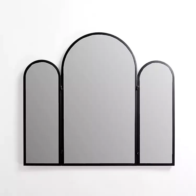 Decorative Mirrors-Kirklands Home Rounded Edge Trifold Wall Mirror Black