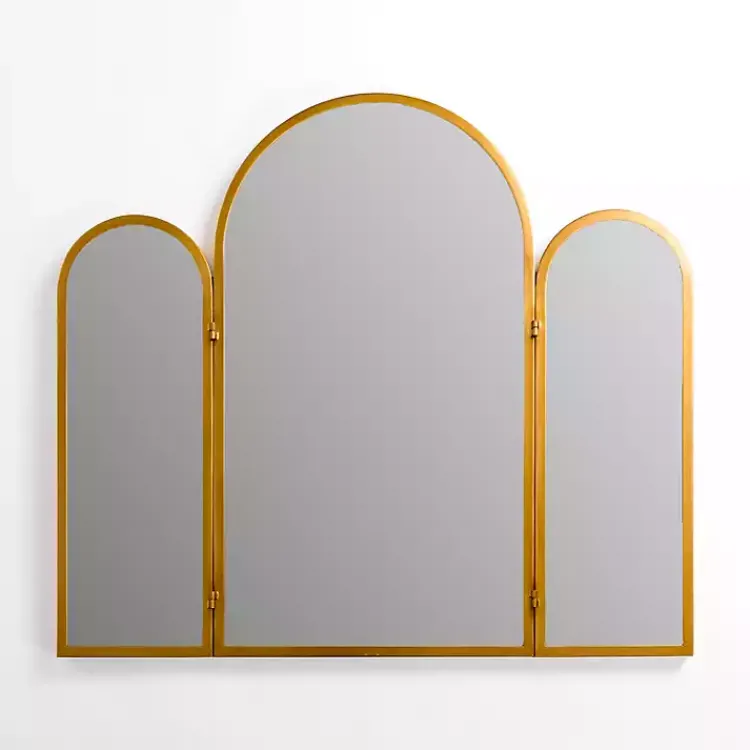 Decorative Mirrors-Kirklands Home Rounded Edge Trifold Wall Mirror Gold