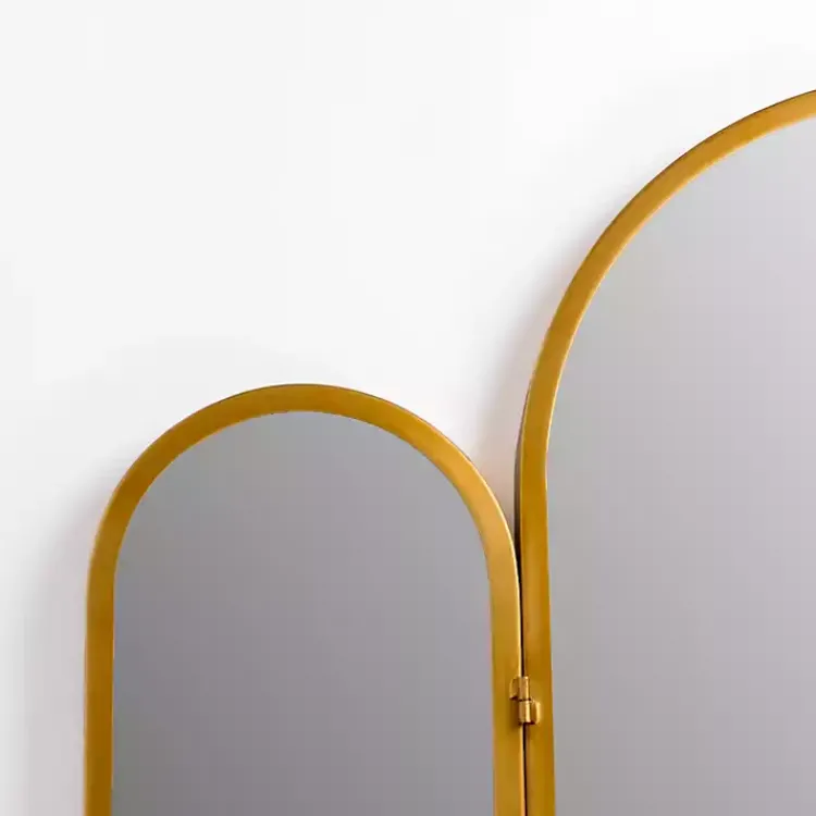 Decorative Mirrors-Kirklands Home Rounded Edge Trifold Wall Mirror Gold