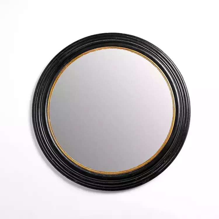 Decorative Mirrors-Kirklands Home Round Bodiford Black and Gold Wall Mirror