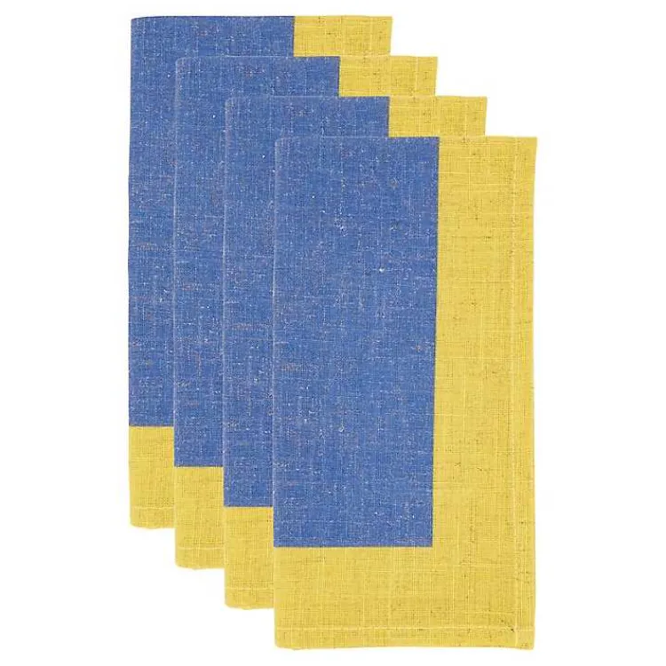 Table Linens-Kirklands Home Blue and Yellow Colorblock Napkins, Set of 4