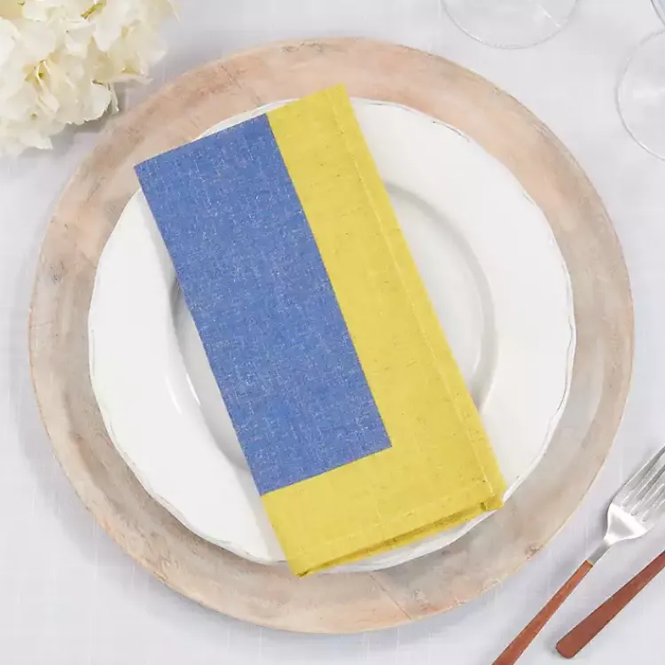 Table Linens-Kirklands Home Blue and Yellow Colorblock Napkins, Set of 4