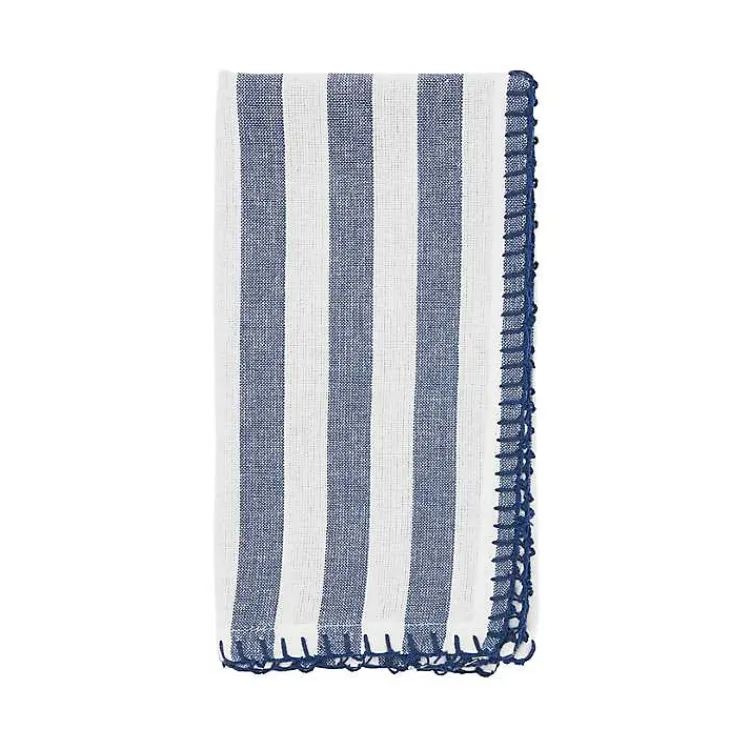 Table Linens-Kirklands Home Blue Striped Whipstich Napkins, Set of 4