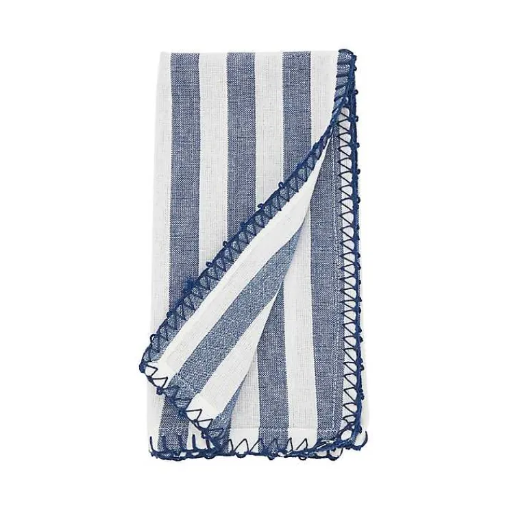 Table Linens-Kirklands Home Blue Striped Whipstich Napkins, Set of 4