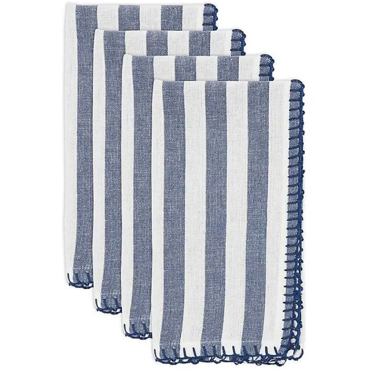 Table Linens-Kirklands Home Blue Striped Whipstich Napkins, Set of 4