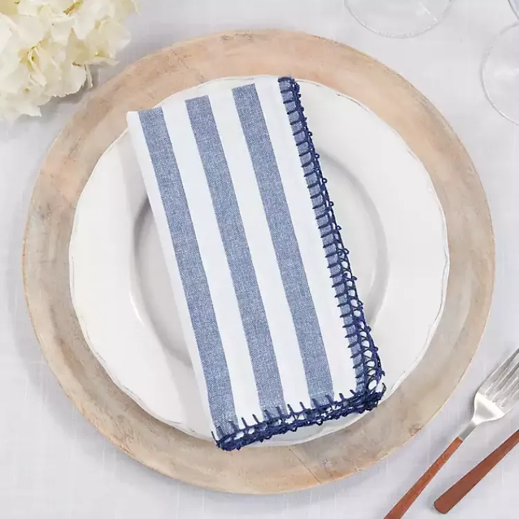 Table Linens-Kirklands Home Blue Striped Whipstich Napkins, Set of 4