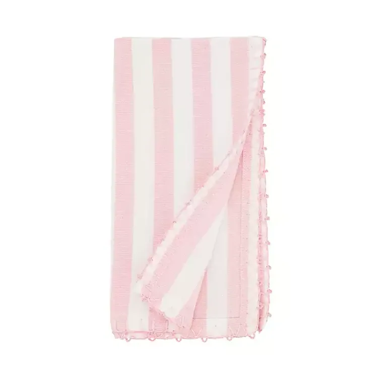Table Linens-Kirklands Home Pink Striped Whipstich Napkins, Set of 4