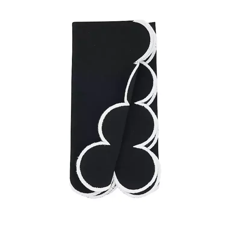 Table Linens-Kirklands Home Scalloped Edge Napkins, Set of 4 Black