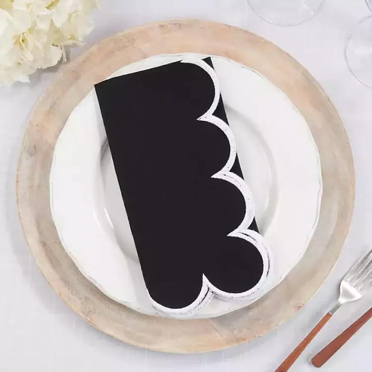 Table Linens-Kirklands Home Scalloped Edge Napkins, Set of 4 Black