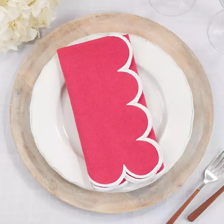Table Linens-Kirklands Home Magenta Scalloped Edge Napkins, Set of 4 Pink