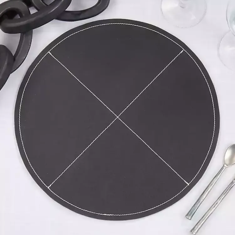 Table Linens-Kirklands Home Faux Leather Placemats, Set of 4 Black