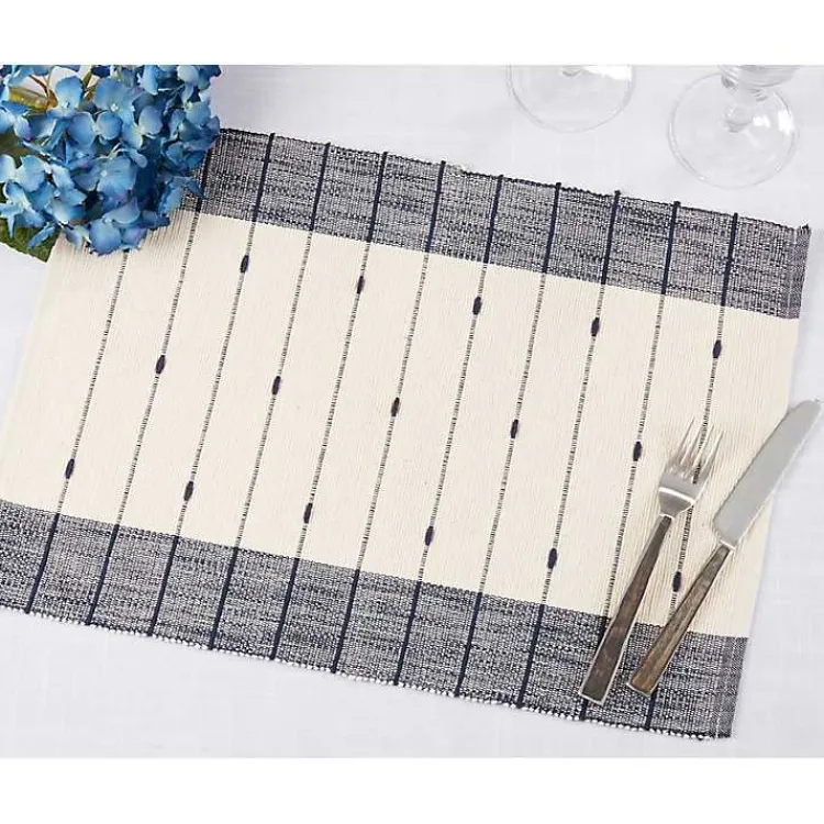 Table Linens-Kirklands Home Navy Blue Thin Stripes Placemats, Set of 4