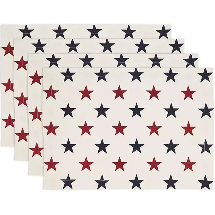 Table Linens-Kirklands Home Blue and Red Americana Stars Placemats, Set of 4